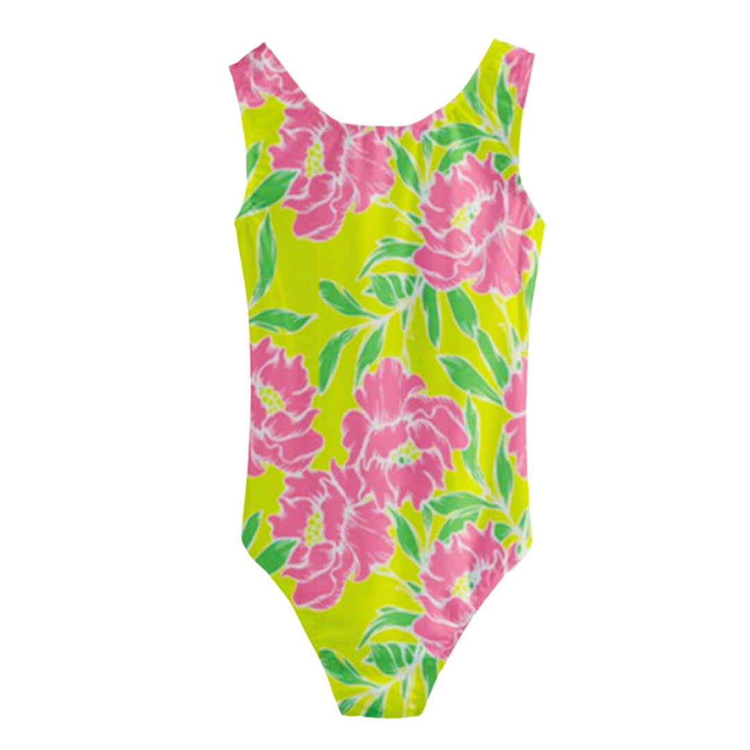 Tween Girls 1-Pc. Swimsuit, Yellow Pink Peonies – Berry Jane™