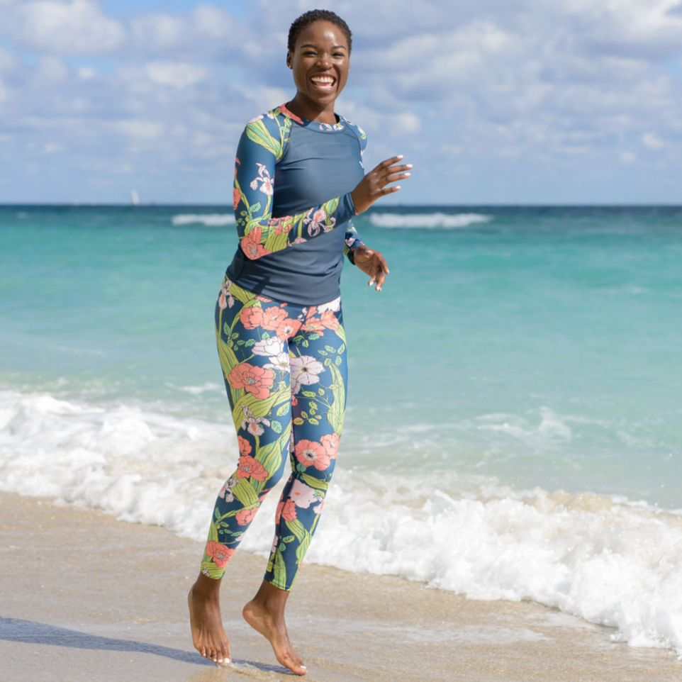 Women's Surf, Paddle board Swim Leggings UPF 50 - Seychelles Floral – Berry  Jane™